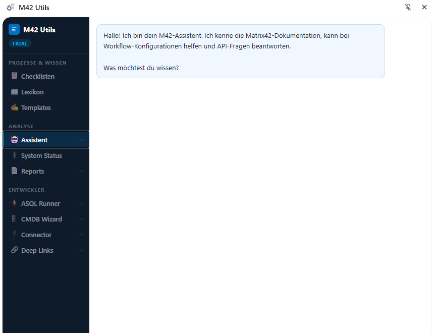 M42 Utils KI-Assistent — Matrix42 Workflow-Assistent und Dokumentationssuche per Chat